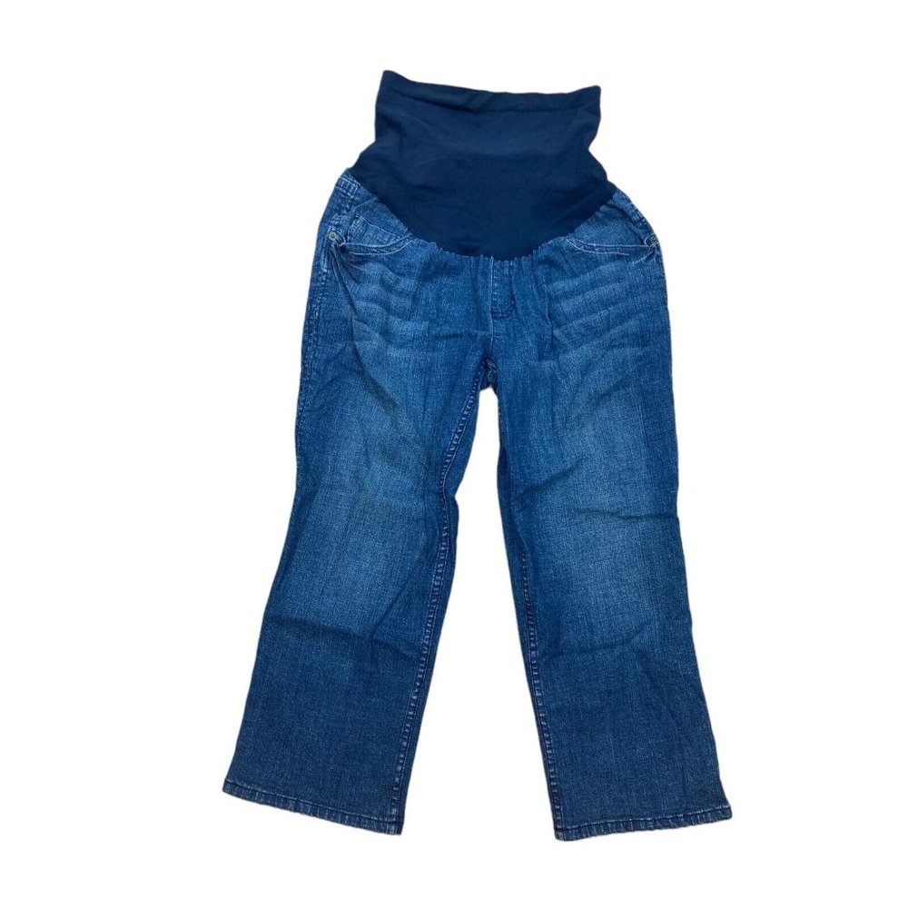*New Oh Baby Motherhood Maternity Capri Jeans Womens Med Dark Wash Over Belly
